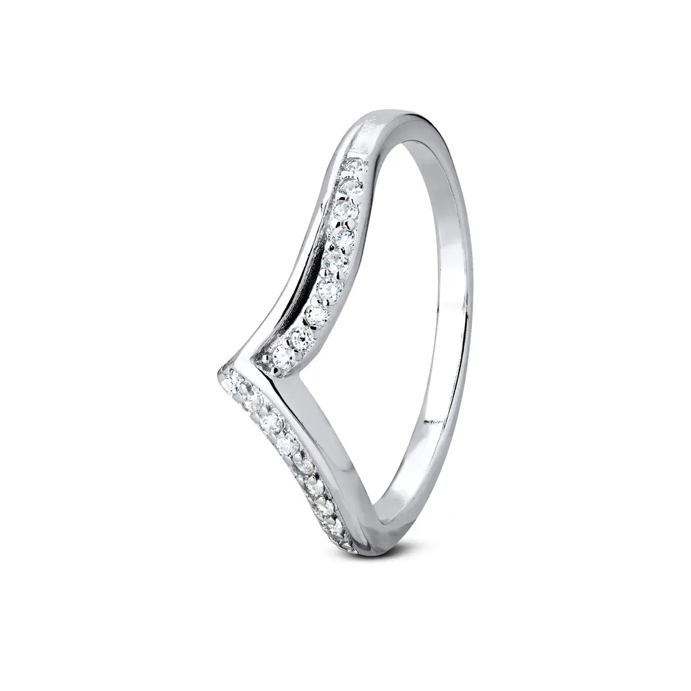 Anel  Prata Rodinado V Com Zircônias