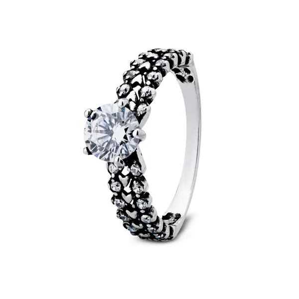 Anel Prata Envelhecido Com Zircônias