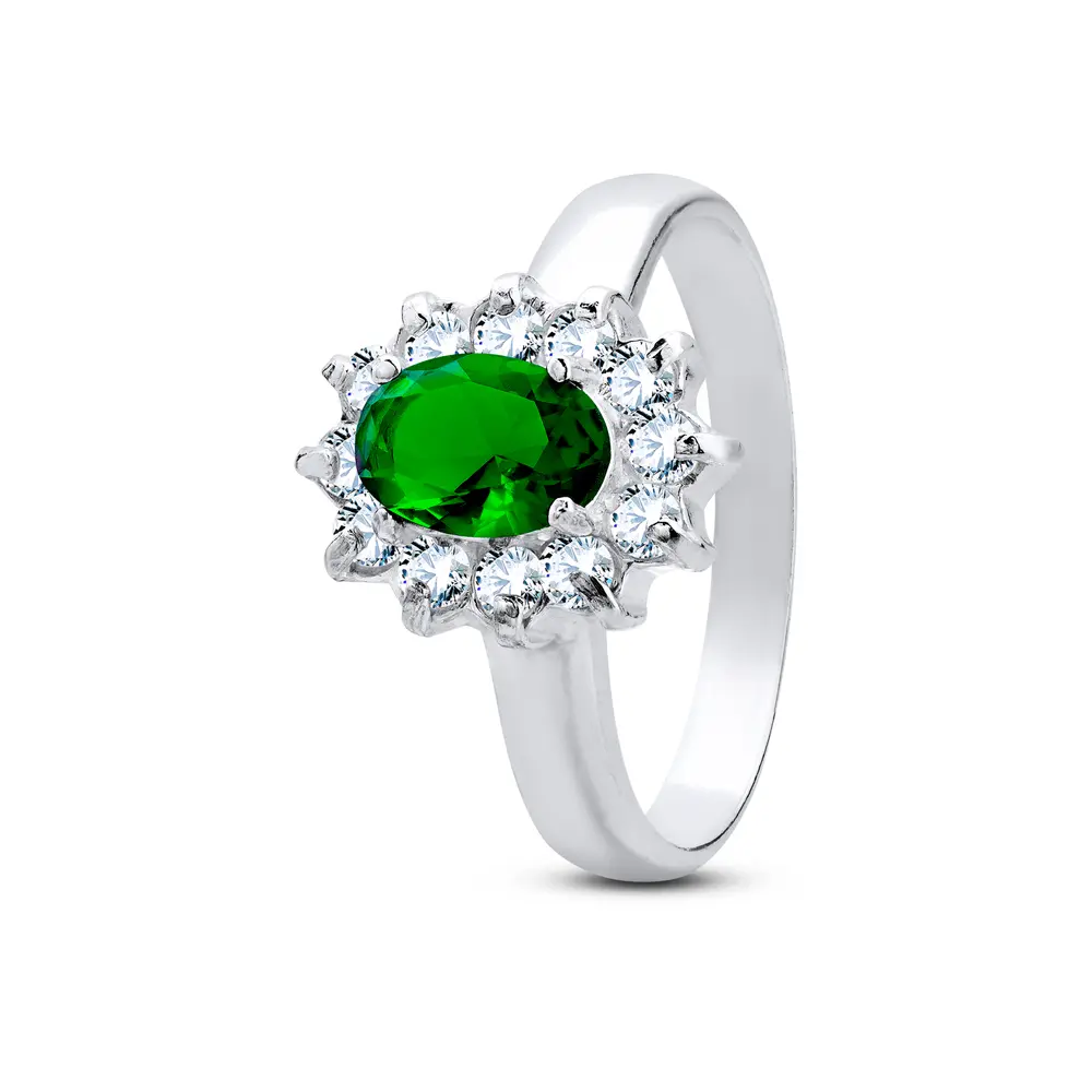 Anel Prata Princesa Kate Verde