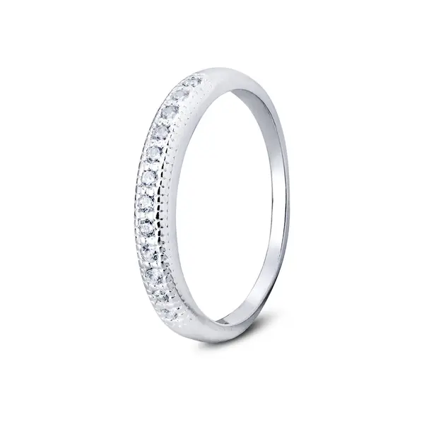 Anel Prata Meia Aliança Com Zircônias