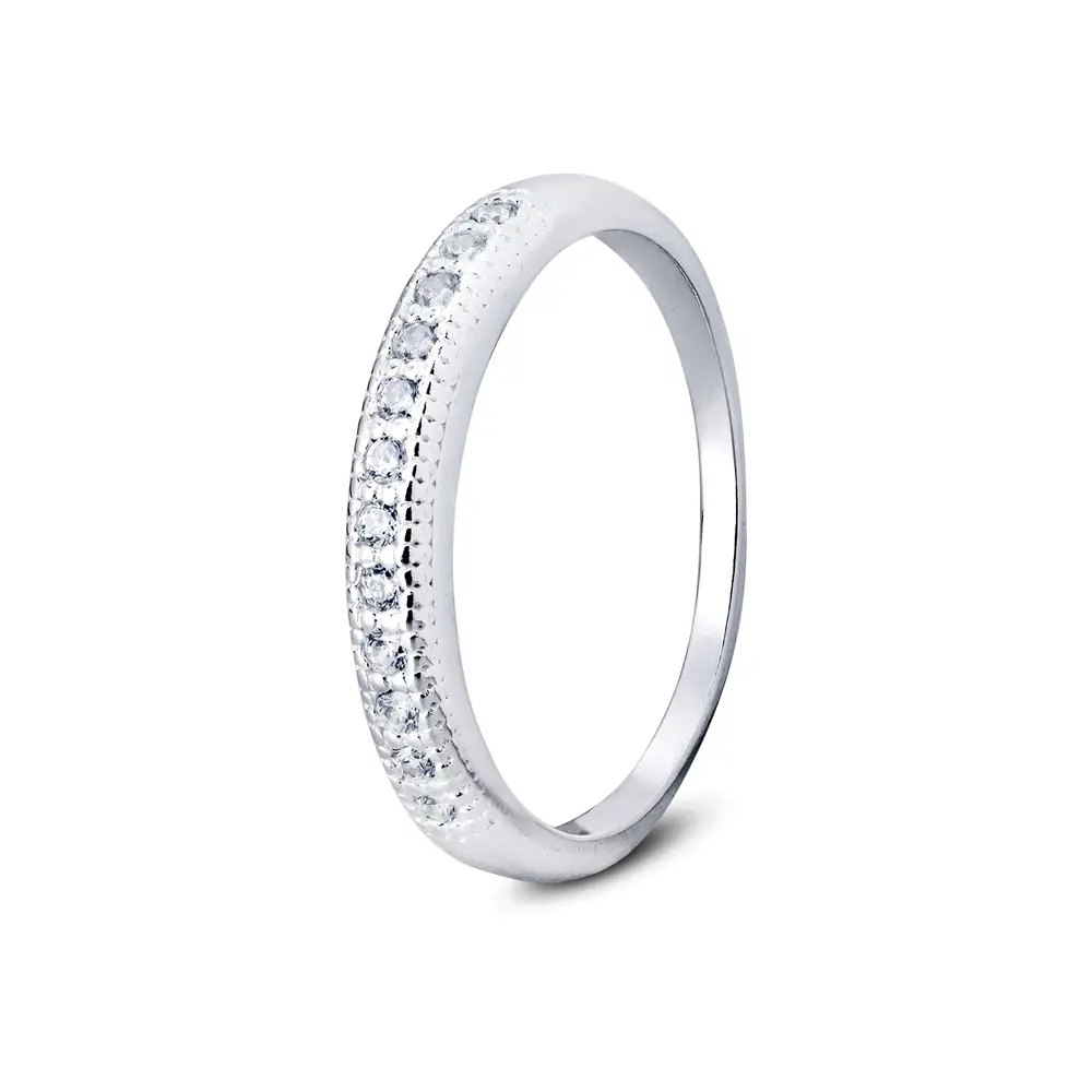 Anel Prata Meia Aliança Com Zircônias