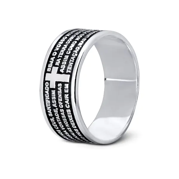 Anel Prata Envelhecido Pai Nosso