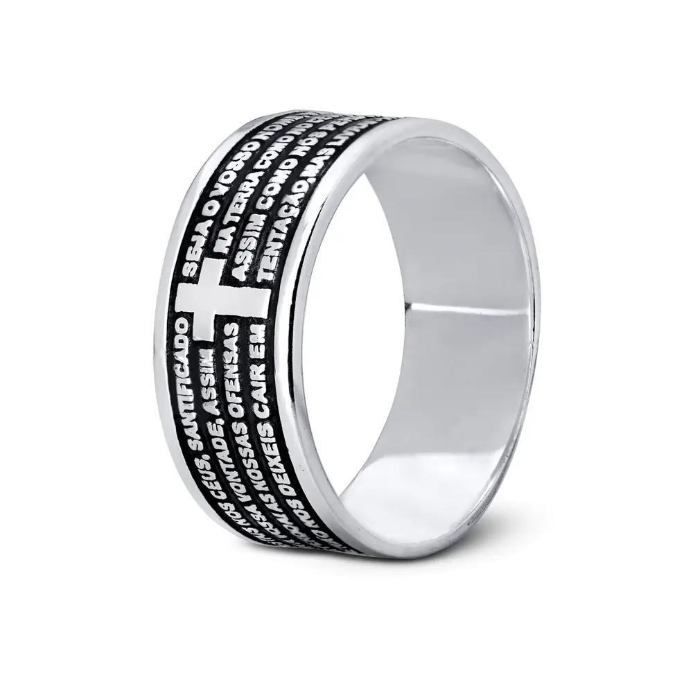 Anel Prata Envelhecido Pai Nosso