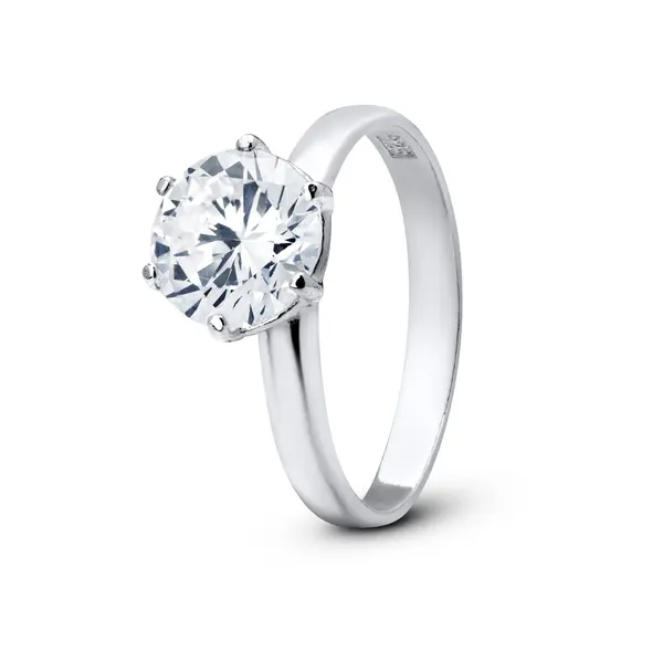 Anel Prata Solitário Zircônia