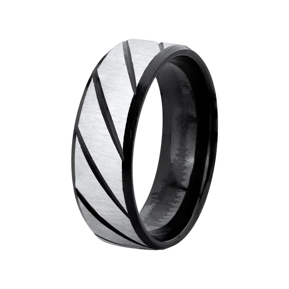 Anel Aço Carbonado Masculino Trabalhado