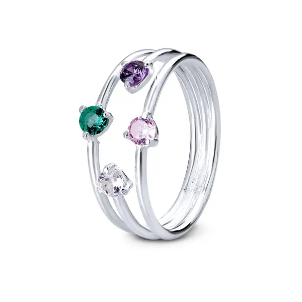 Anel Prata  Pedras Coloridas