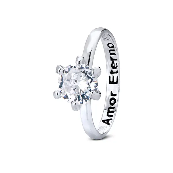 Anel Prata Solitário Amor Eterno