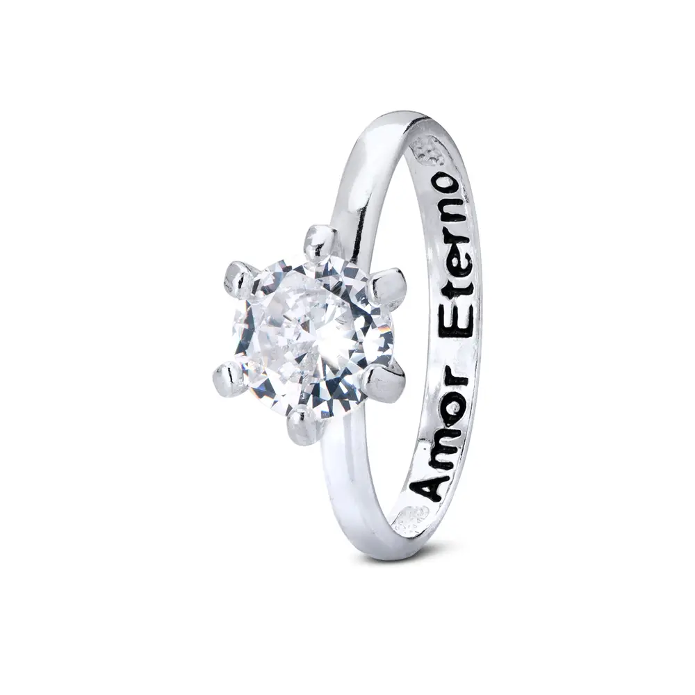 Anel Prata Solitário Amor Eterno