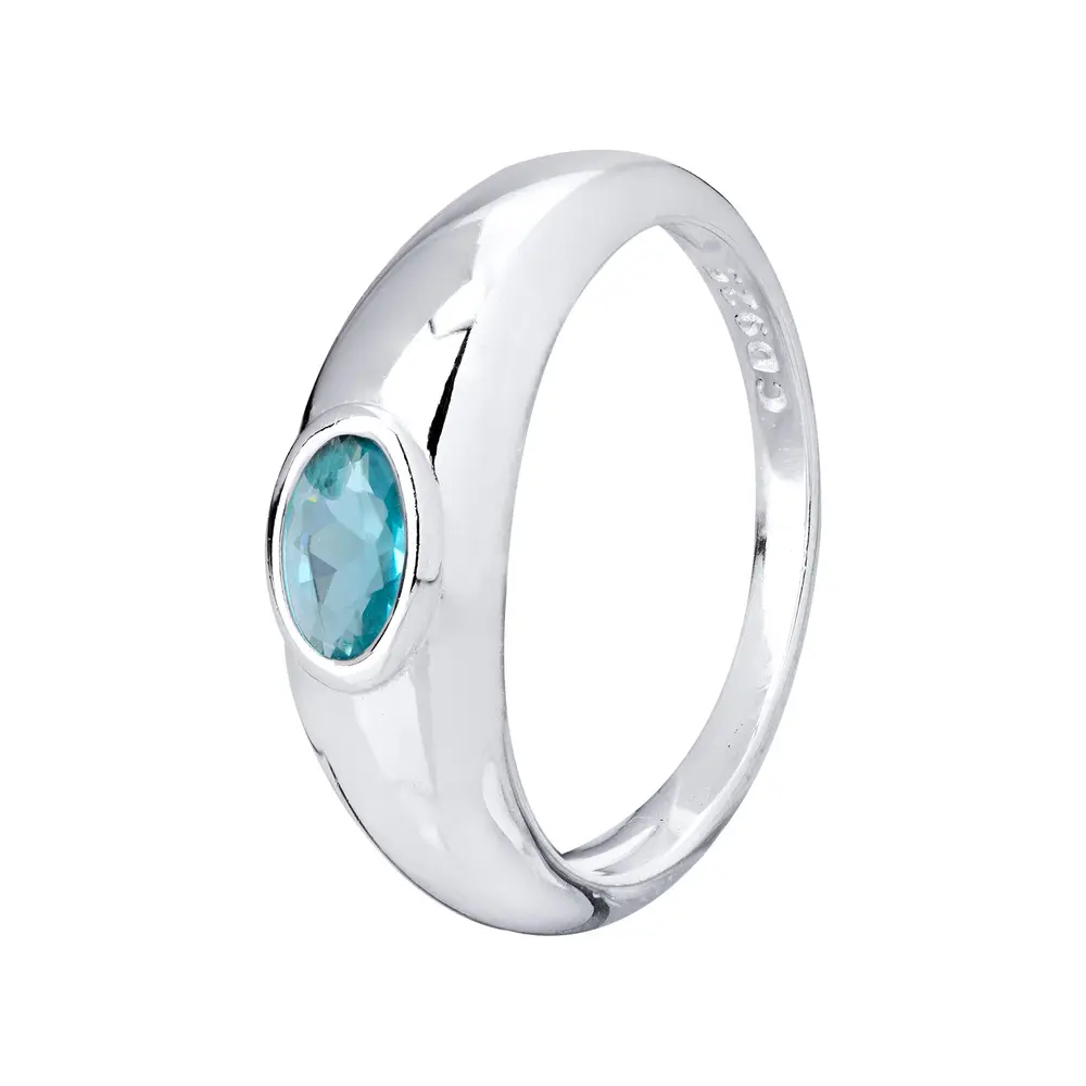 Anel  Prata  Zircônia  Oval Azul Claro