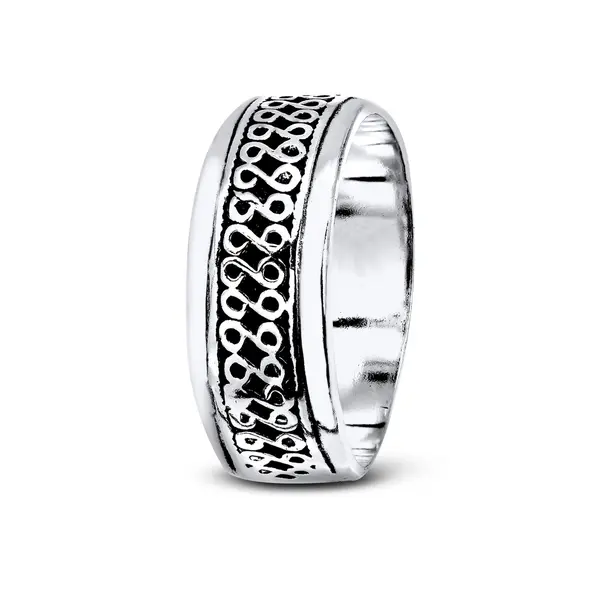 Anel Masculino  Prata Envelhecida Trabalhado