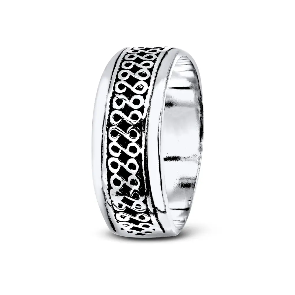 Anel Masculino  Prata Envelhecida Trabalhado