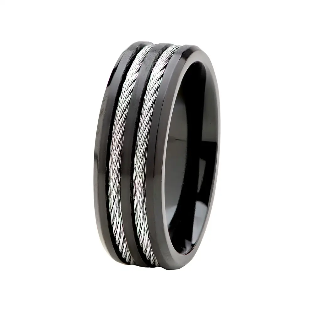 Anel Aço Masculino Carbonado