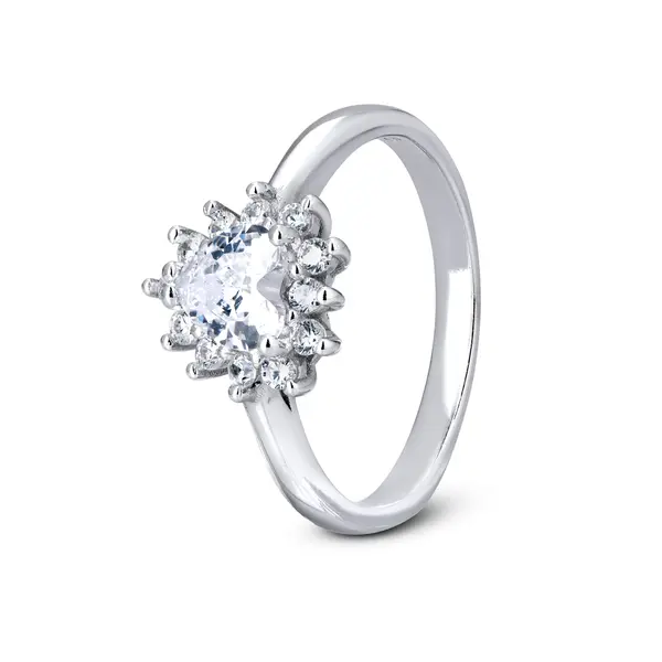 Anel Prata Com Rodio Corações De Zircônias