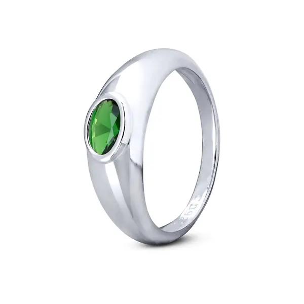 Anel  Prata  Zircônia  Oval Verde