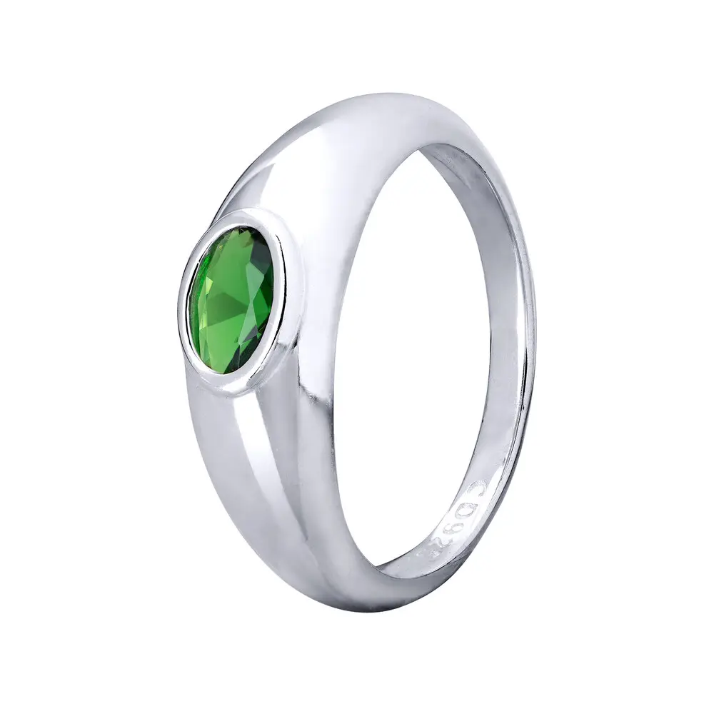 Anel  Prata  Zircônia  Oval Verde