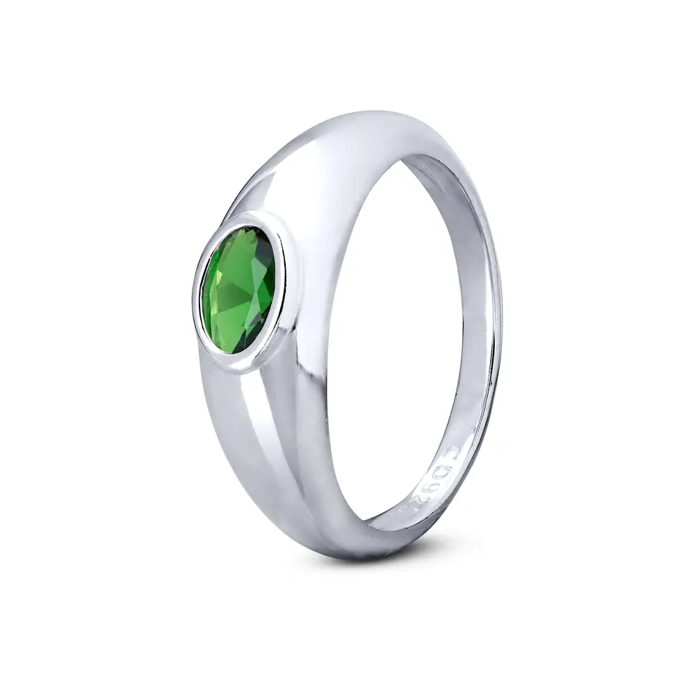Anel  Prata  Zircônia  Oval Verde