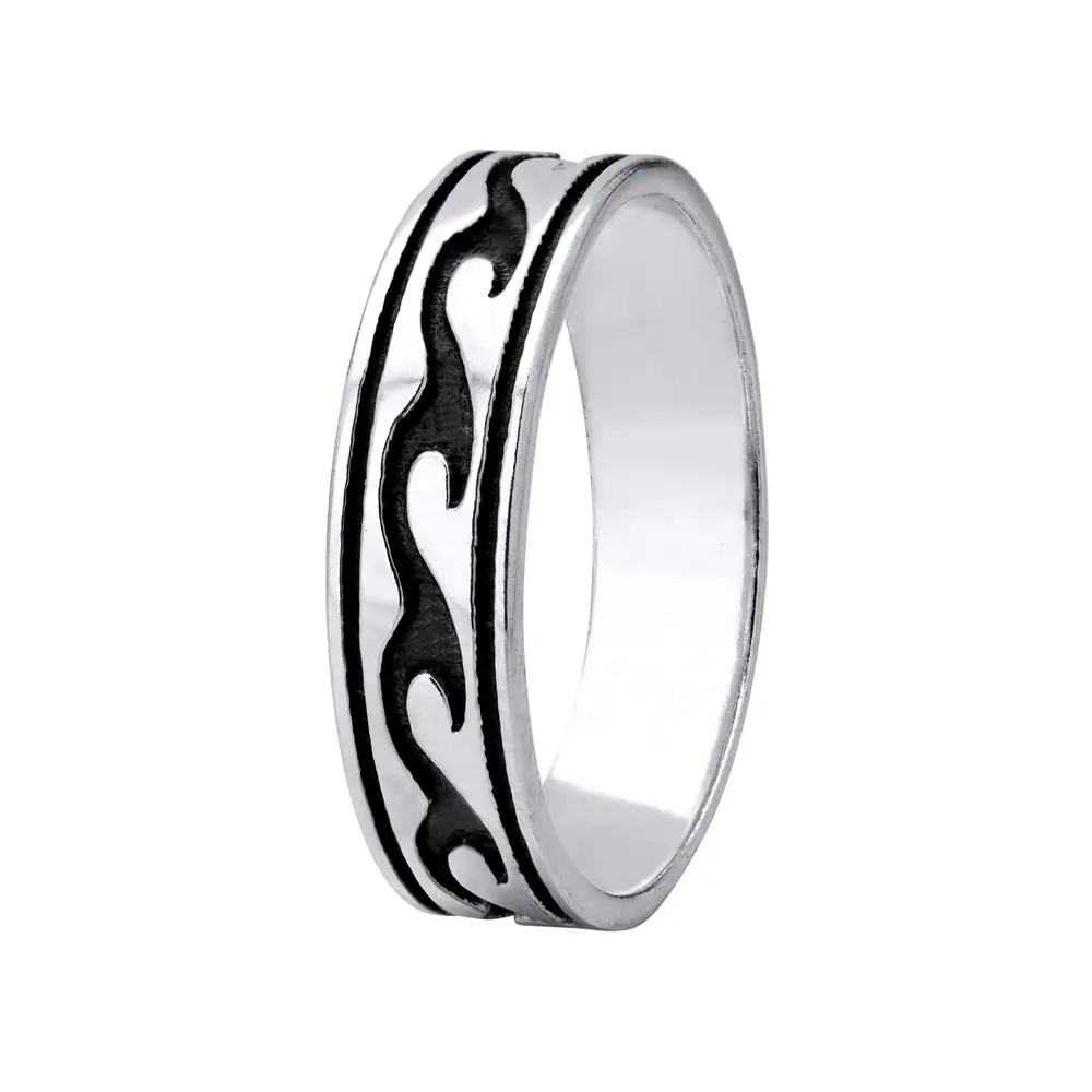 Anel Masculino  Prata Envelhecida Ondas