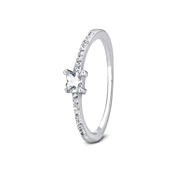 Anel  Prata Rodinado Quadrado Com Zircônia