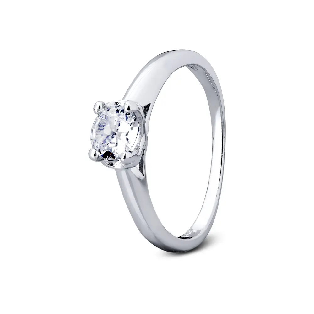 Anel Prata Rodinado Solitário