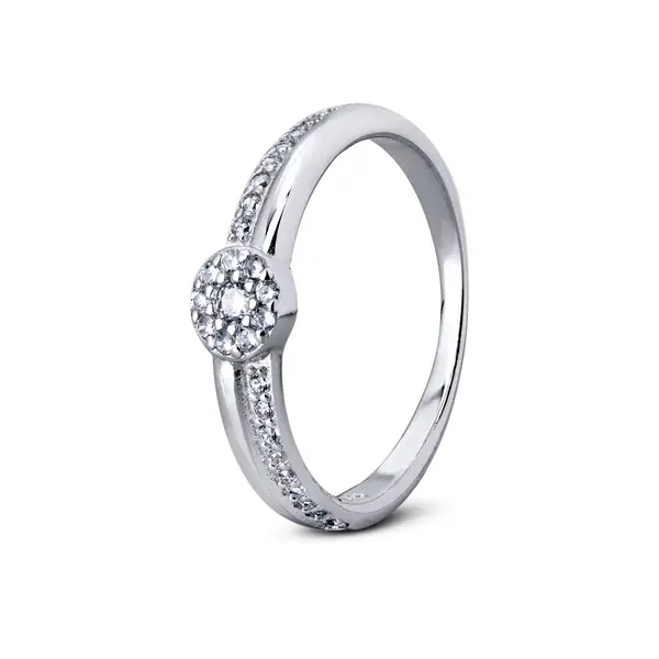 Anel Prata Rodinado Zircônias E  Um Aro Liso