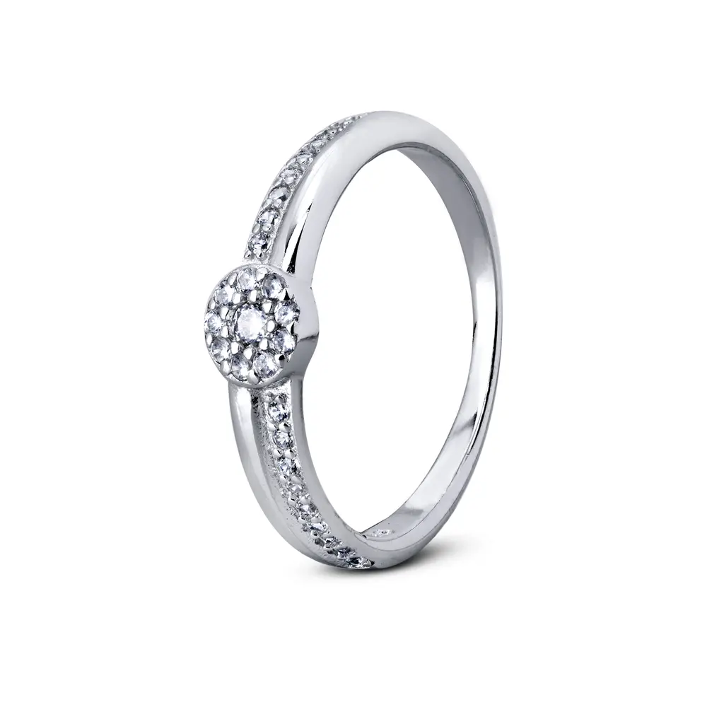 Anel Prata Rodinado Zircônias E  Um Aro Liso