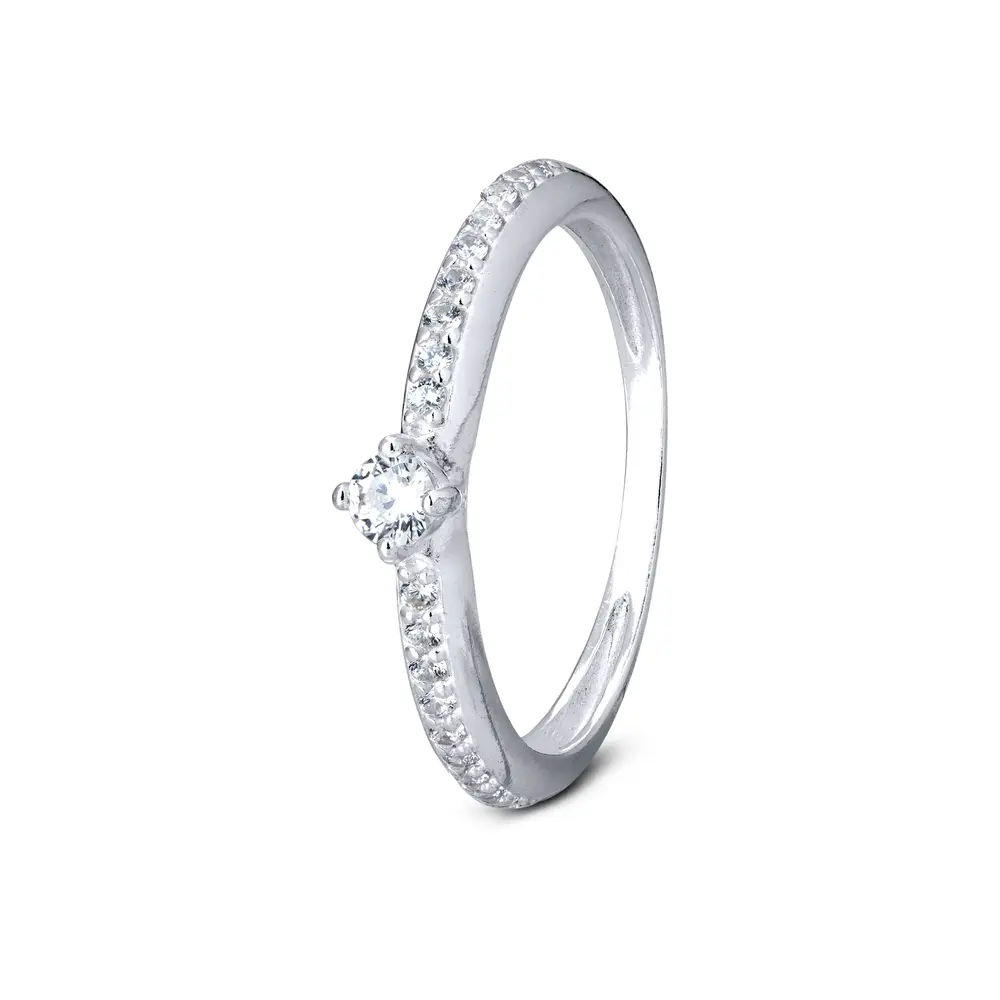 Anel Prata Com Zircônias