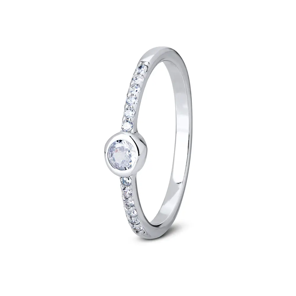 Anel  Prata Rodinado  Redondo  P Com Zircônias