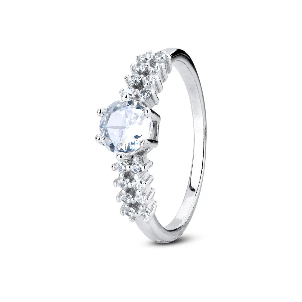 Anel Prata Rodinado  Com Zircônias