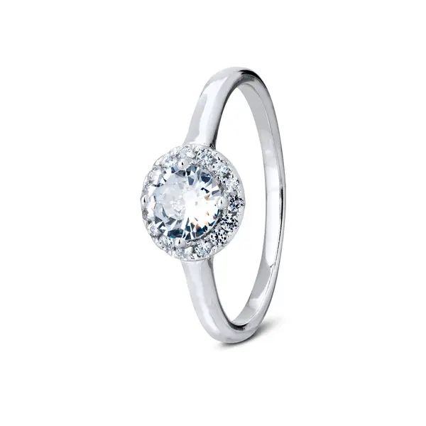 Anel  Prata Rodinado Redondo Com Zircônia