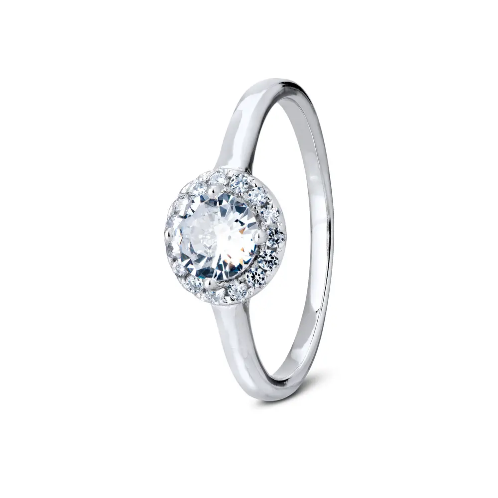 Anel  Prata Rodinado Redondo Com Zircônia