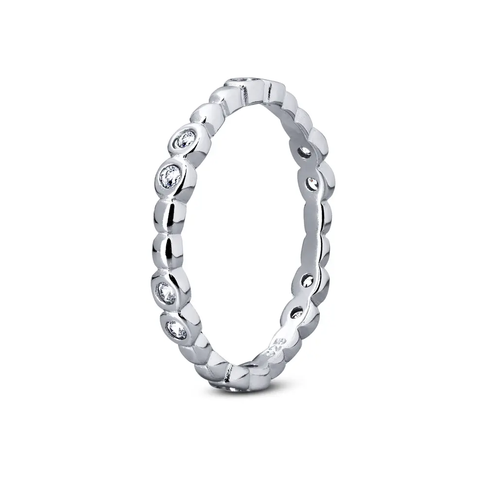 Anel Prata Rodinado Inteiro Com Zircônias