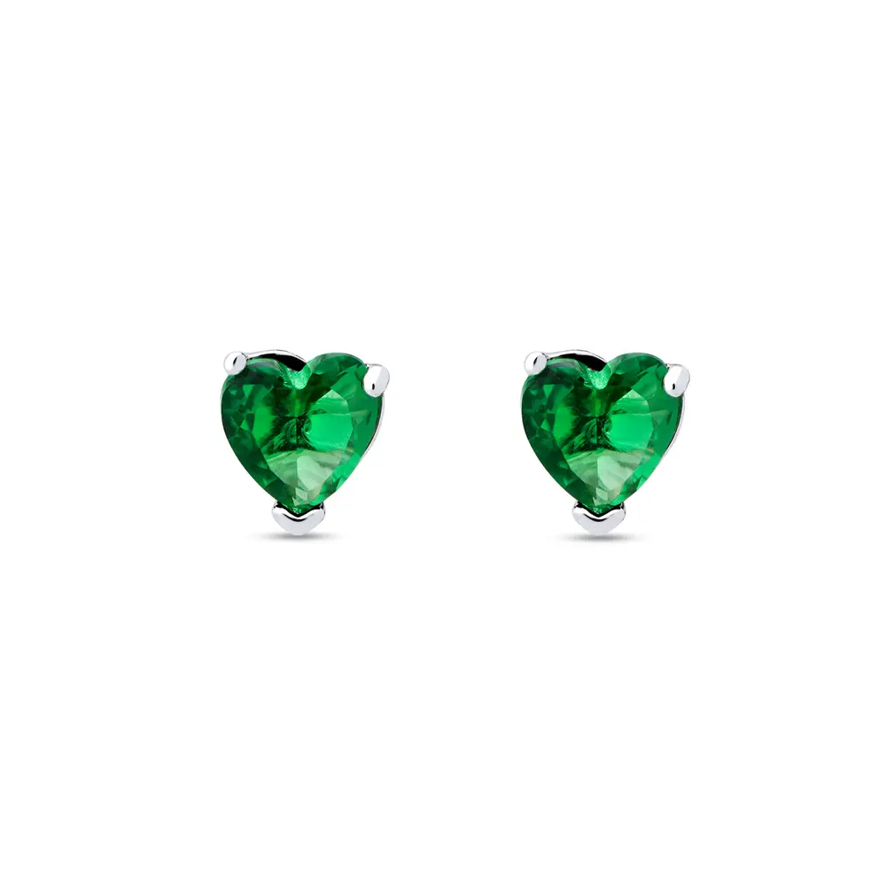 Brinco Prata Leve Amor Zircônia  Verde .