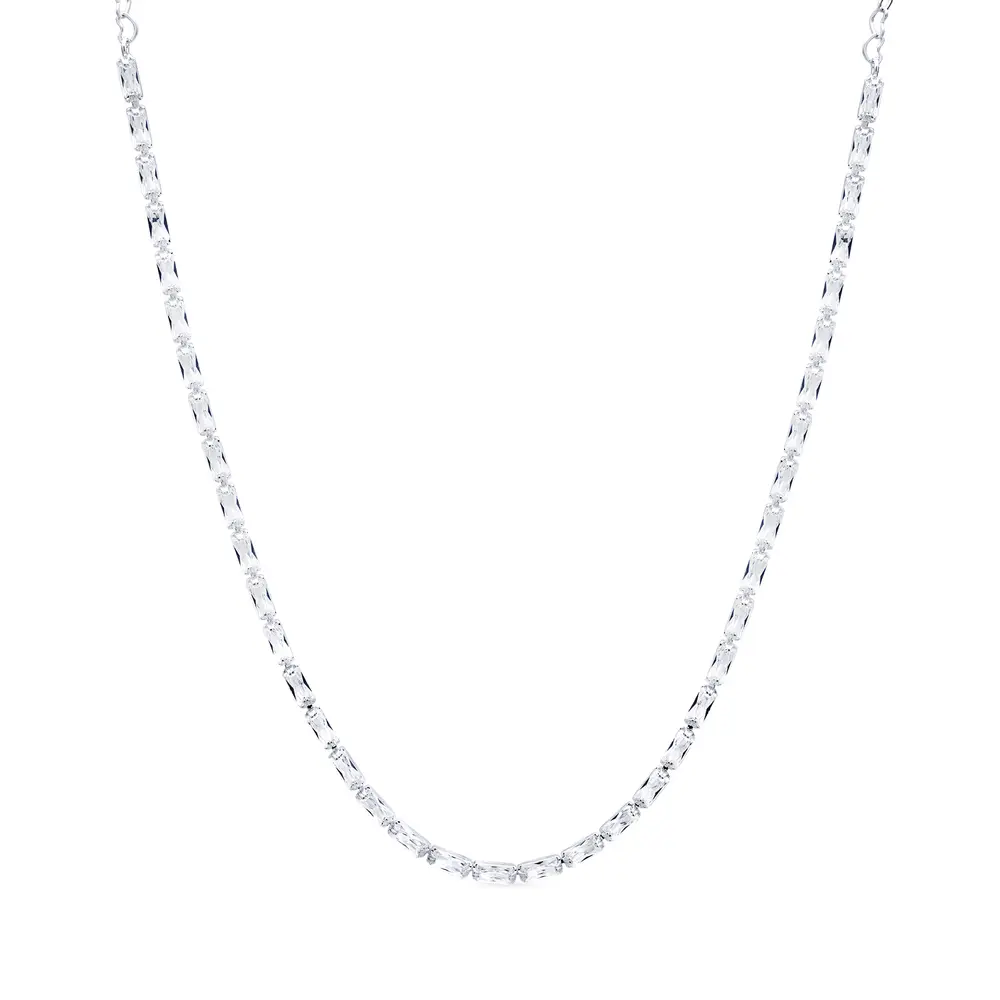 Choker Prata Leve Zircônias Retangulares