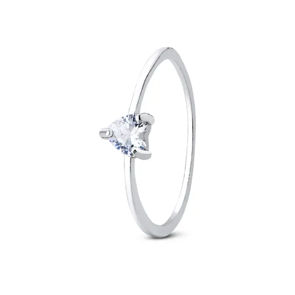 Anel   Prata Coração  Pequeno Zircônia  Branca