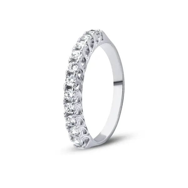 Anel Prata Meia Aliança Zircônias