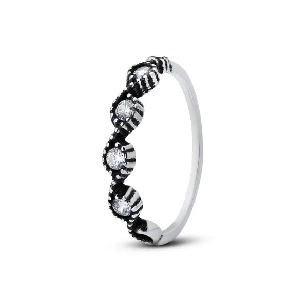 Anel  Prata Envelhecido Com Zircônias