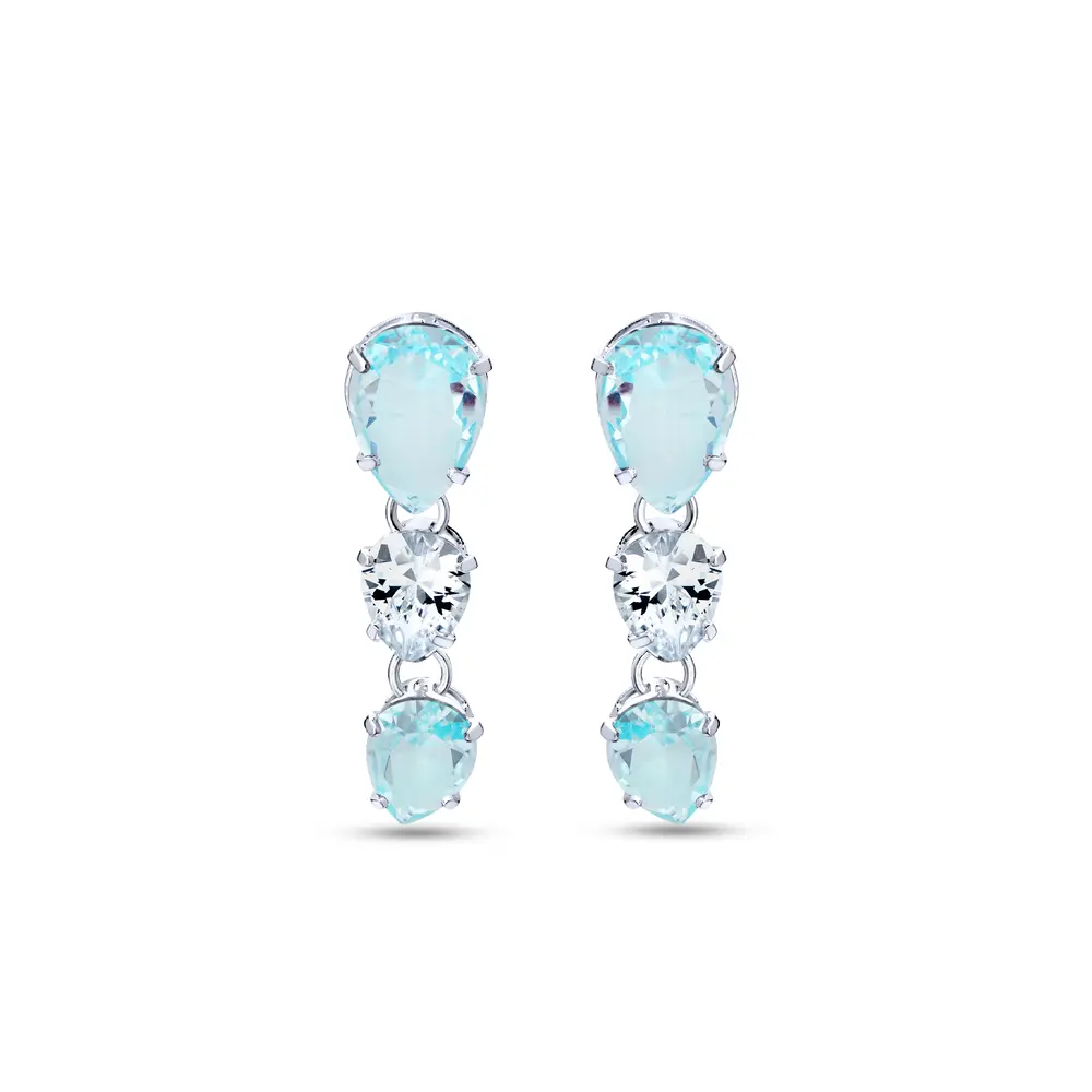 Brinco Prata Leve Precious Gotas Blue
