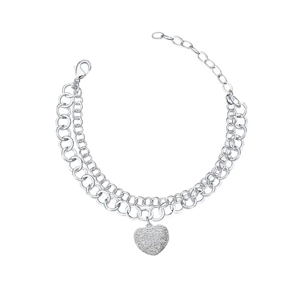 Pulseira  Prata Leve  Precious Coração Cravejado