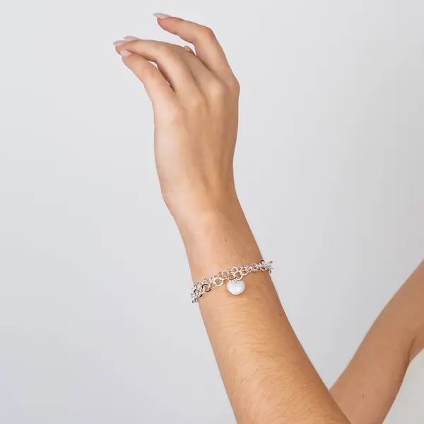 Pulseira  Prata Leve  Precious Coração Cravejado