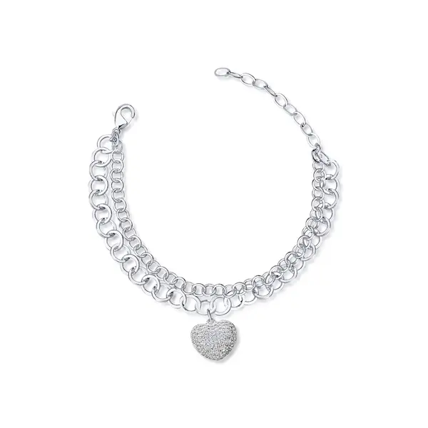 Pulseira  Prata Leve  Precious Coração Cravejado