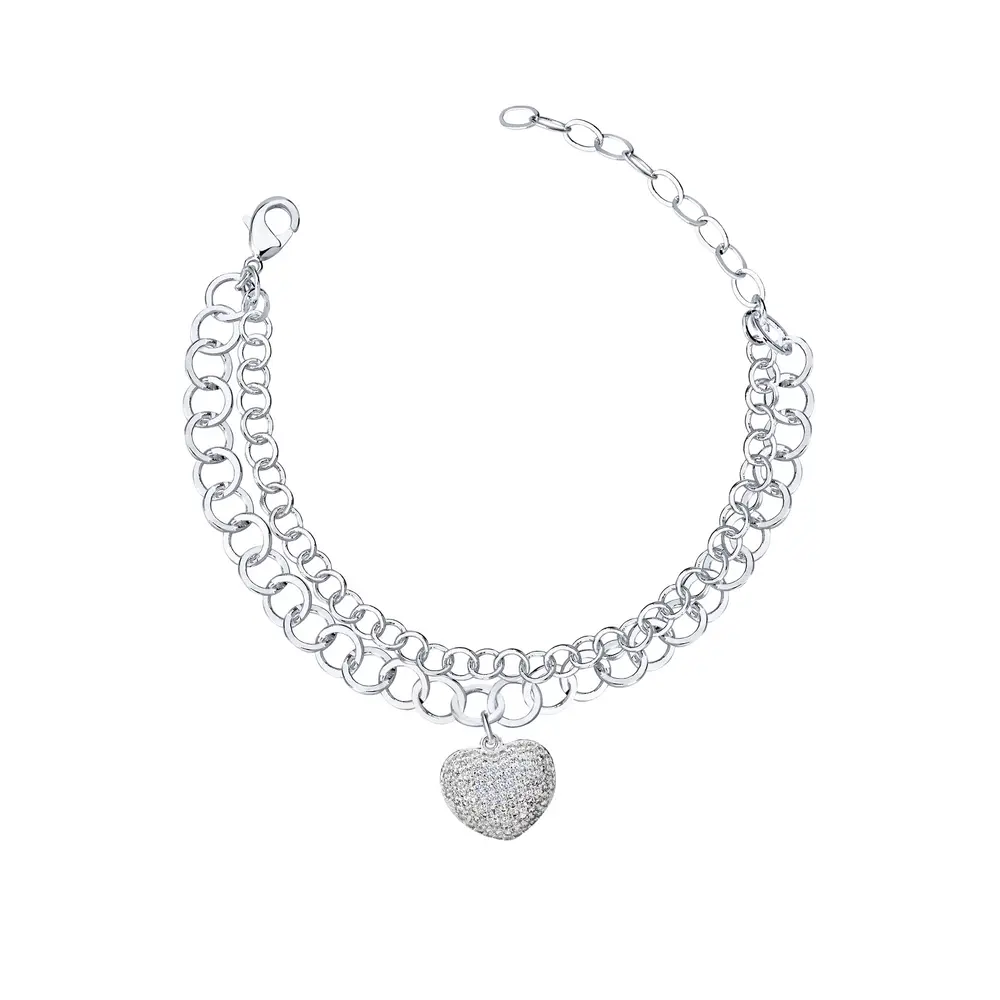 Pulseira  Prata Leve  Precious Coração Cravejado