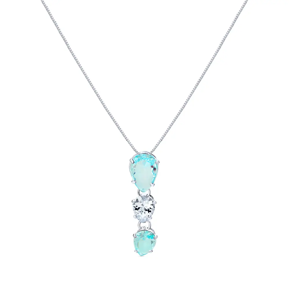 Colar Prata Leve Precious Gotas Blue