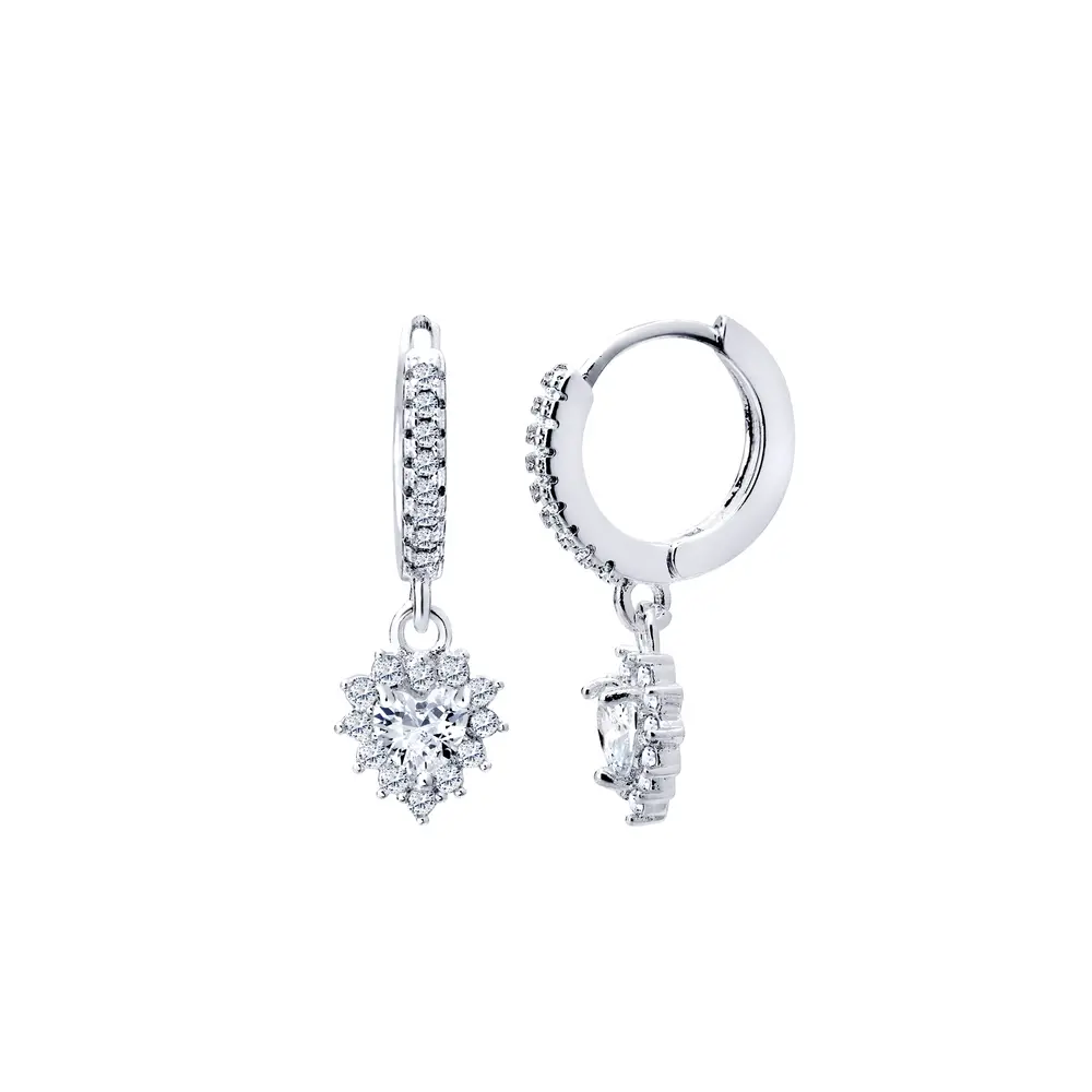 Brinco Prata Leve Click Precious Coração Com Zircônias