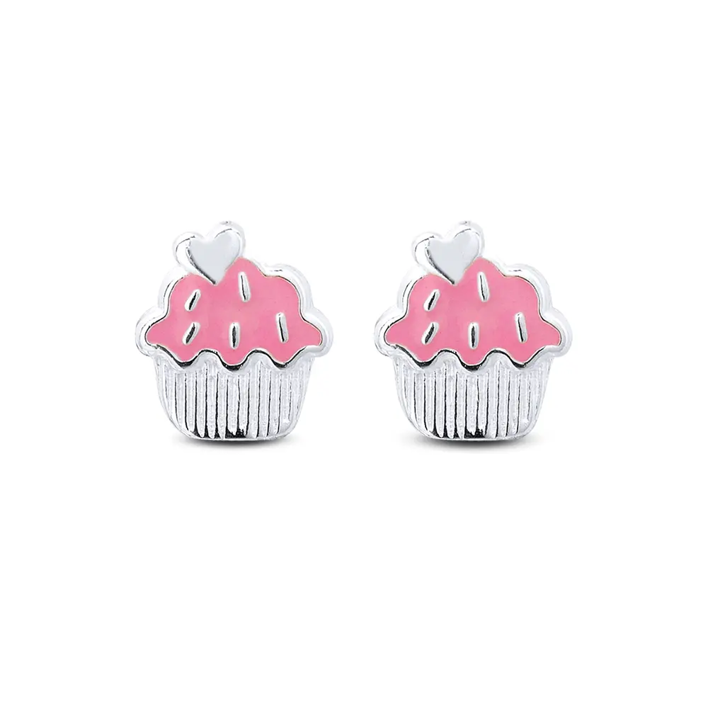 Brinco Prata Infantil Cupcake Esmaltado