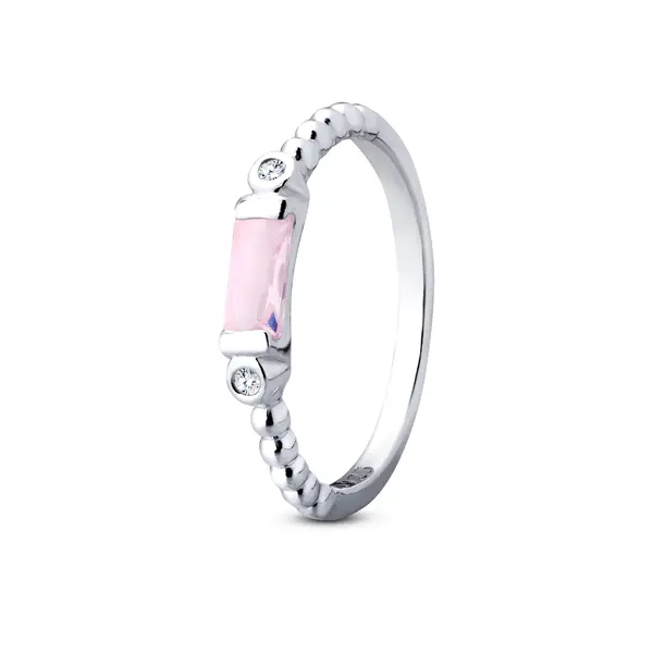 Anel Prata com Zircônia Rosa