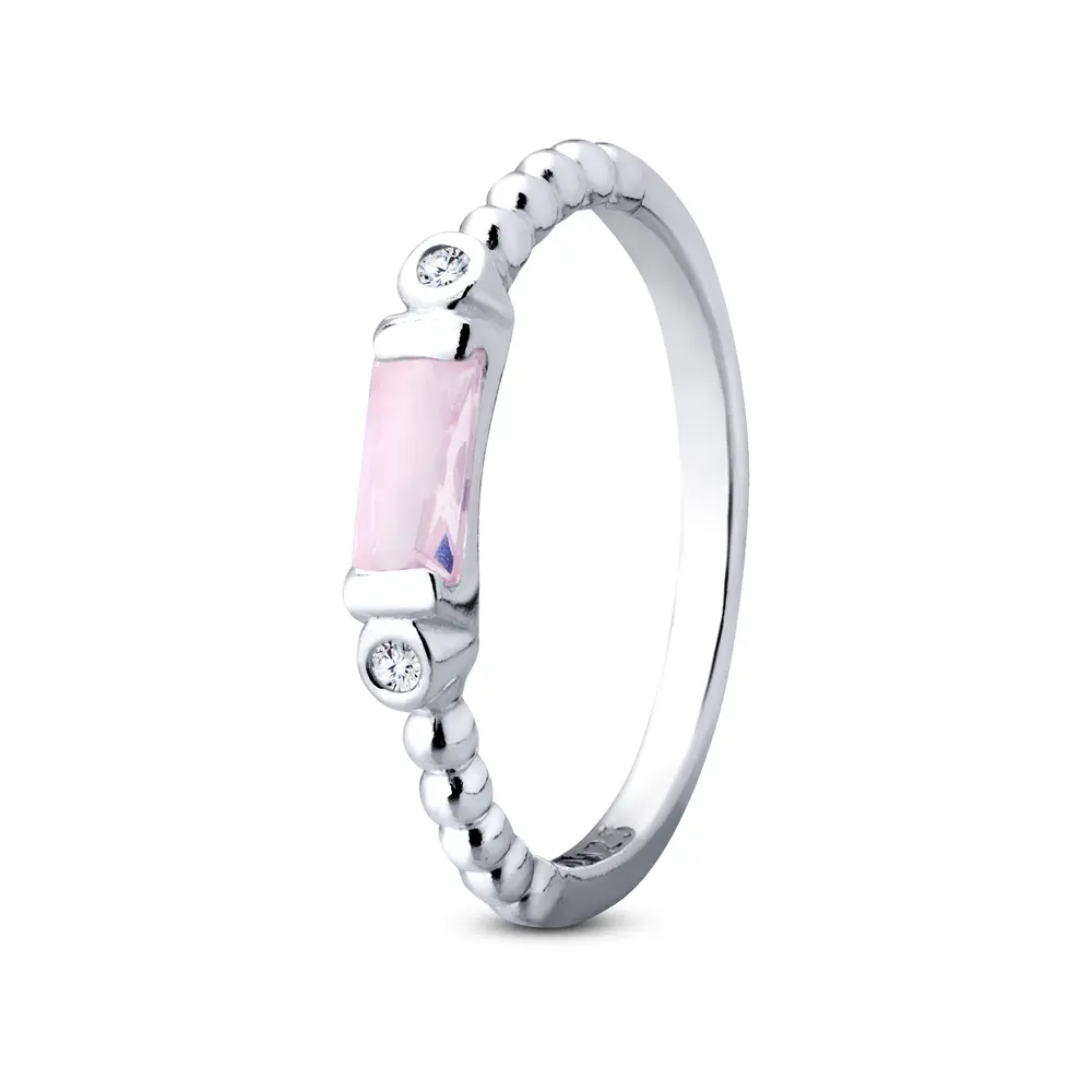 Anel Prata com Zircônia Rosa