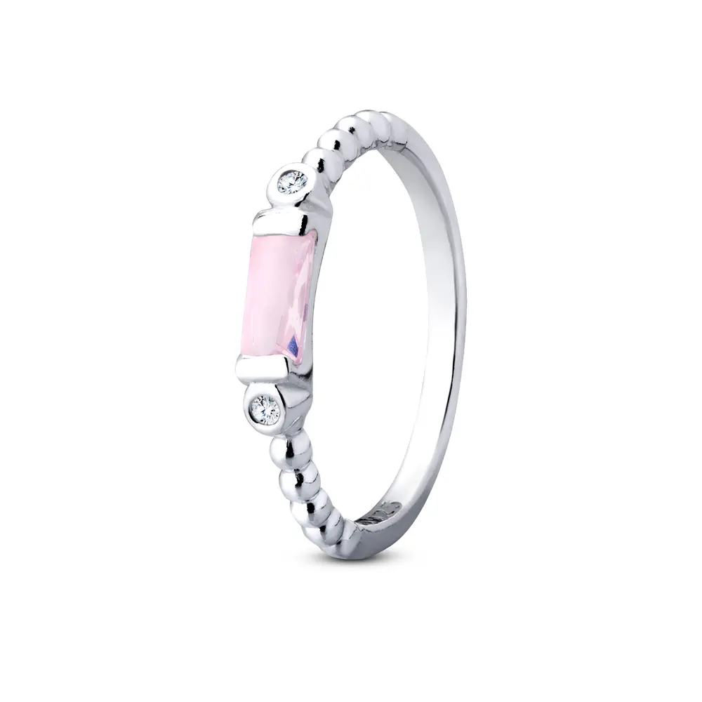 Anel Prata com Zircônia Rosa