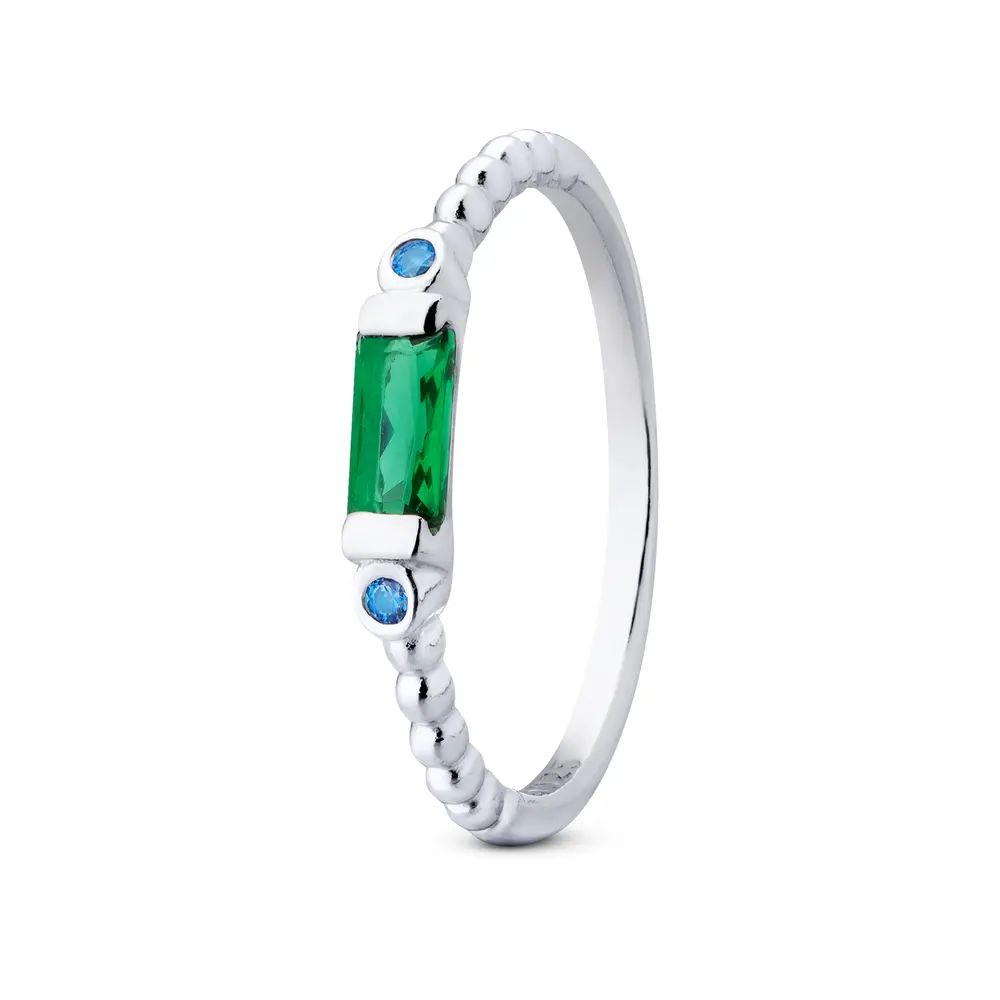 Anel Prata com Zircônia Verde e Azul