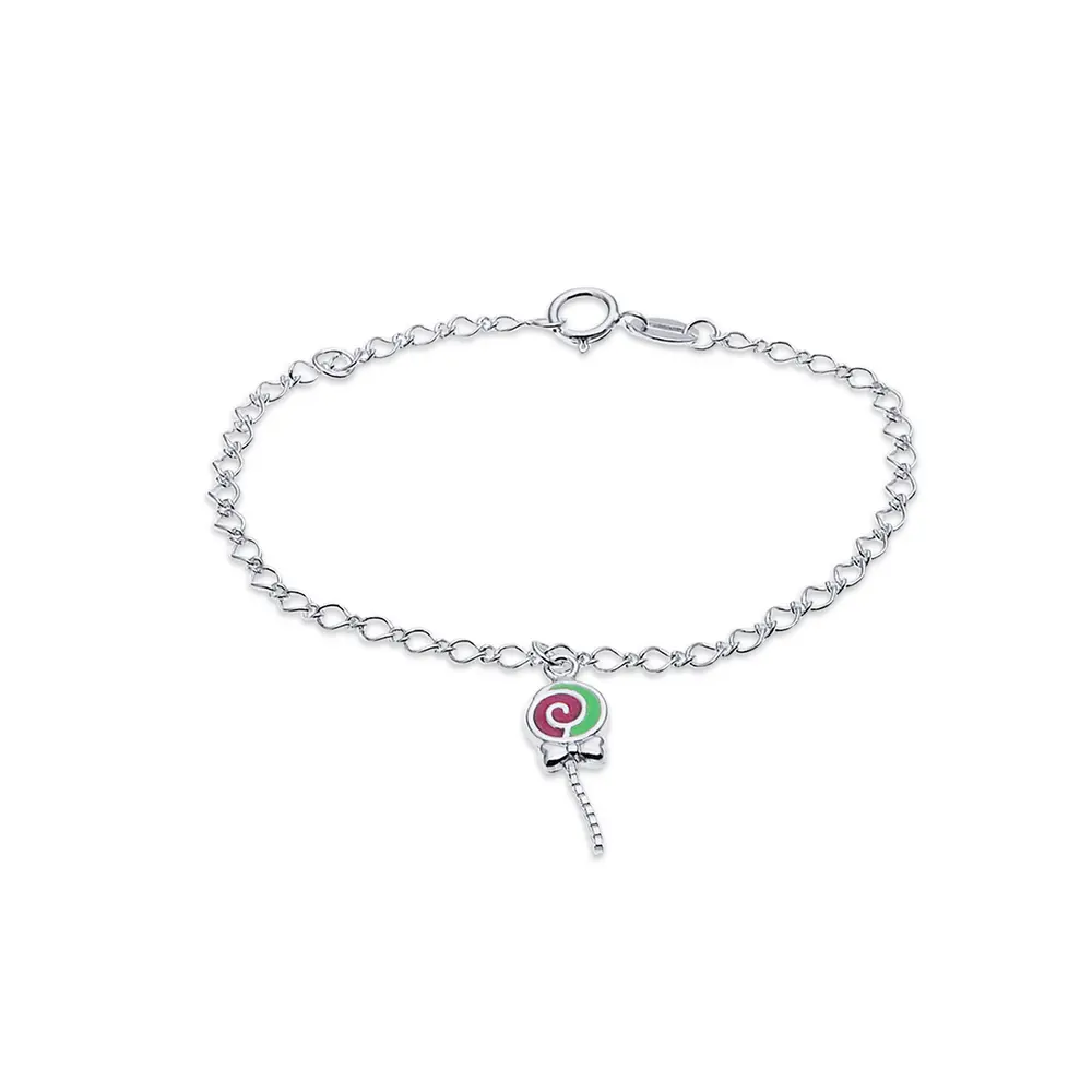 Pulseira Prata Infantil Pirulito Esmaltado
