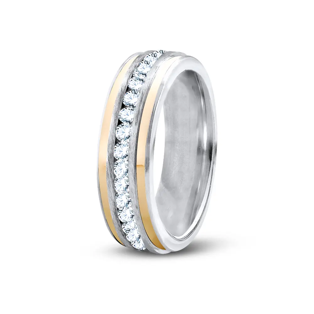 Aliança De Compromisso Anastasia Com Zircônias - Prata Com Filete Em Ouro